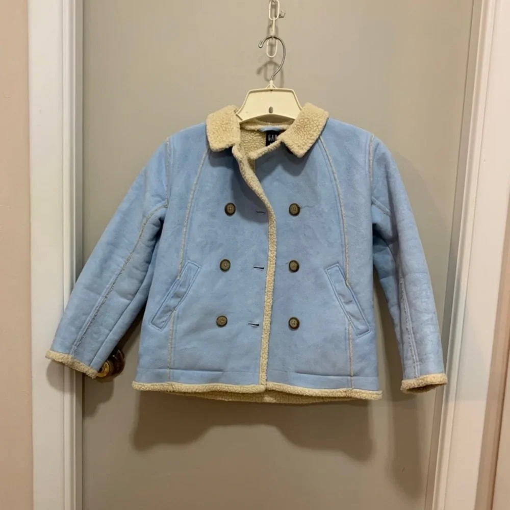 Vintage GAP Kids Light Blue Pea Coat with Cream Trim